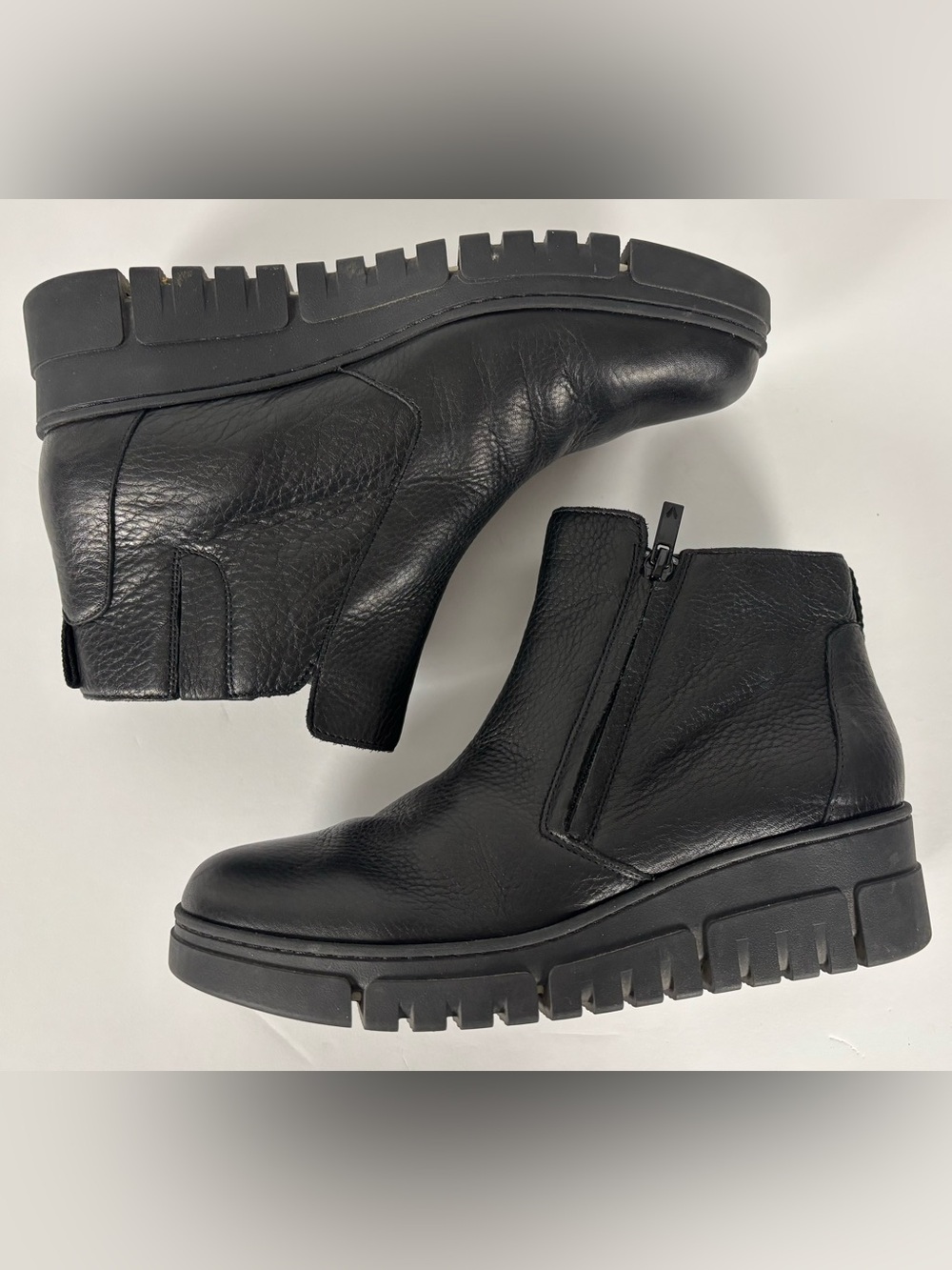 Vionic Uptown Sur Black Weather Proof Leather Wedge Booties